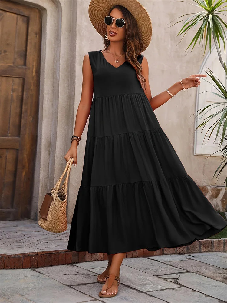 Azura | Loose Sleeveless V-Neck Swing Dress