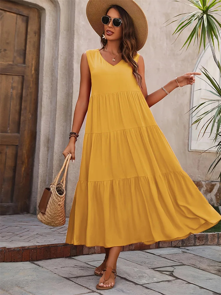 Azura | Loose Sleeveless V-Neck Swing Dress