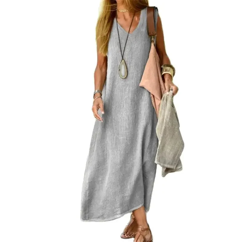 Adama |  Luxe Sleeveless V-Neck Cotton Summer Dress